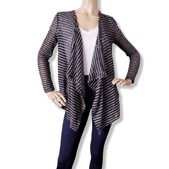 Tcec Black & White Sequined Mixed Media Wrap Open Front Cardigan - Picture 1 of 8